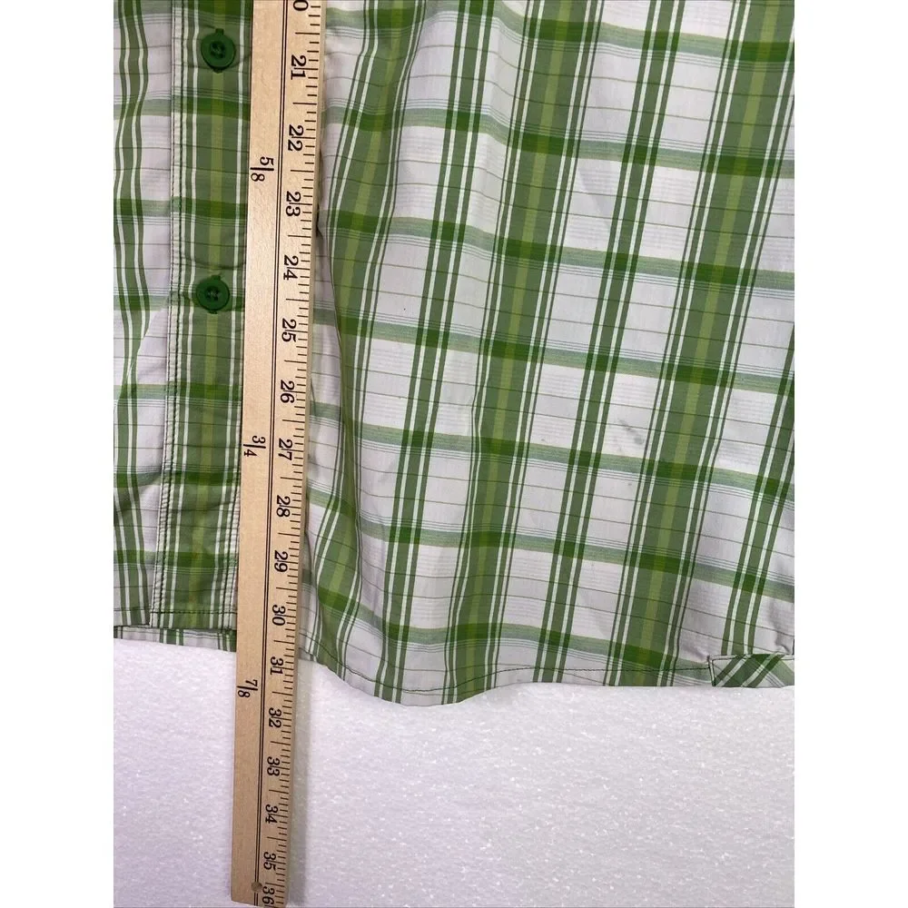 North Face Mens Shirt L Green Plaid Short sleeve Button Up Pocket Outdoor Vented